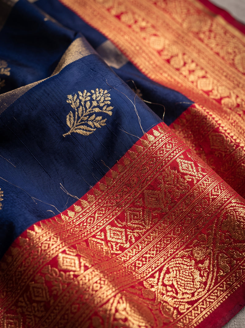 Regal Royal Blue & Rani Pink Striped Banarasi Silk Saree