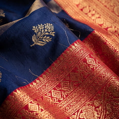 Regal Royal Blue & Rani Pink Striped Banarasi Silk Saree