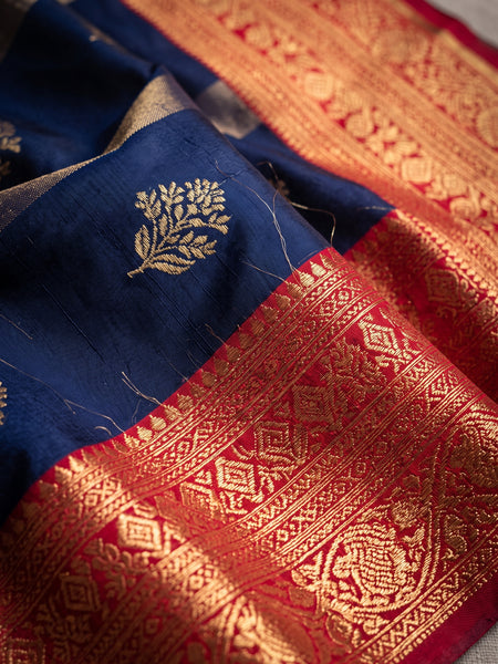 Regal Royal Blue & Rani Pink Striped Banarasi Silk Saree