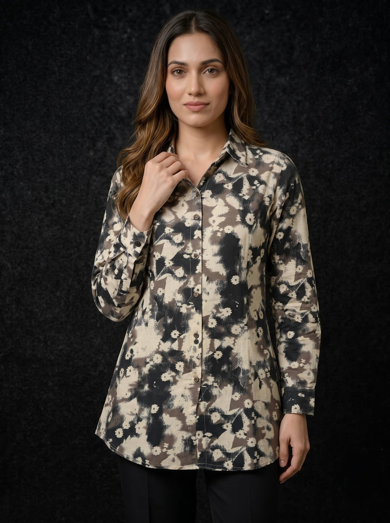 Abstract Floral Print Button-Down shirt