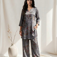 Grey Watercolor Floral Print Co-ord Set