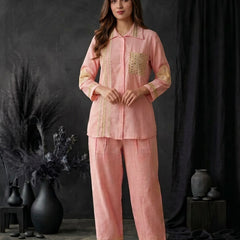 Blush Pink Shirt Co-ord Set with Lace Trim