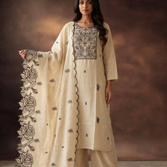 Cream Kurta Set with Black Rose Embroidery
