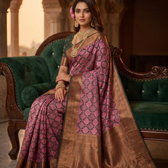 Magenta & Green Jacquard Woven Saree with Rich Copper Zari Border & Pallu