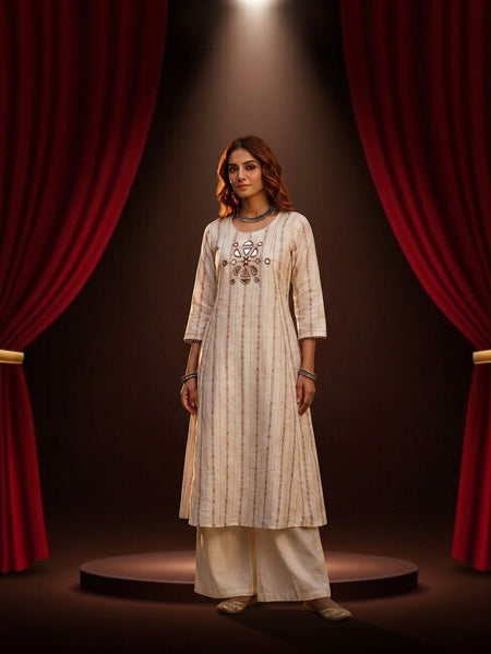 Ivory Mirror-Work Kurta with Palazzo Set