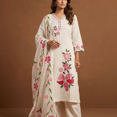 Off-White Cotton Kurta with Floral Dupatta