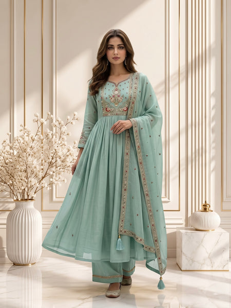 Mint Green Embroidered Anarkali Suit