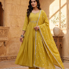 Mustard Yellow Anarkali Suit with Silver Beadwork