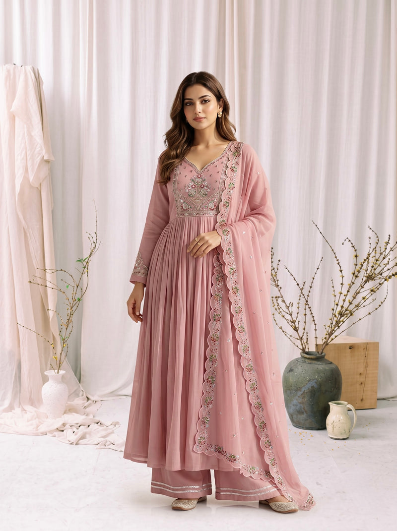 Dusty Pink Embroidered Anarkali Suit