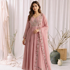 Dusty Pink Embroidered Anarkali Suit