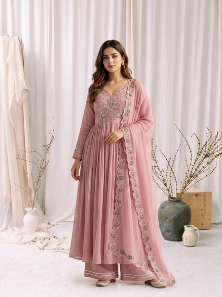 Dusty Pink Embroidered Anarkali Suit