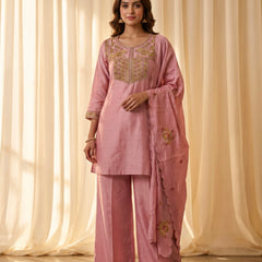 Pink Silk Kurta Set with Gold Embroidery