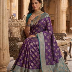Majestic Bottle Green Art Silk Banarasi Saree with Crimson Red Contrast Border & Blouse Piece