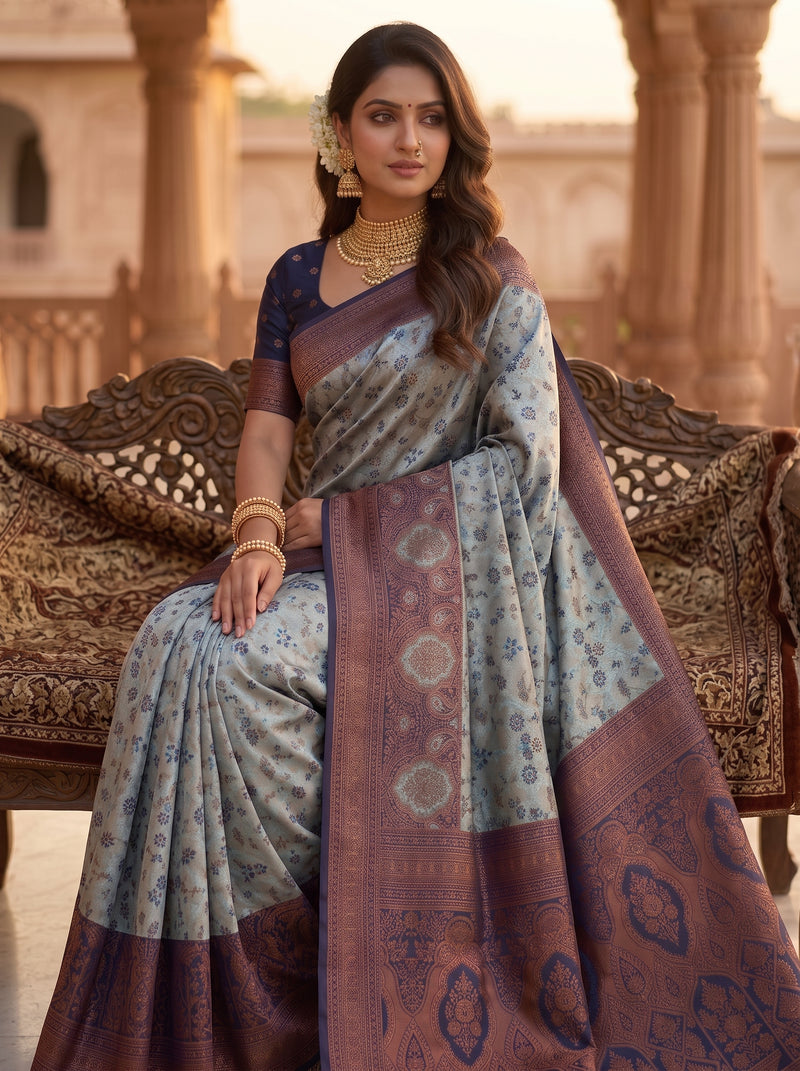 Teal Blue Art Silk Premium And Fancy Design Saree With Blouse For Women