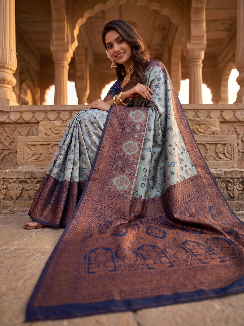 Teal Blue Art Silk Premium And Fancy Design Saree With Blouse For Women