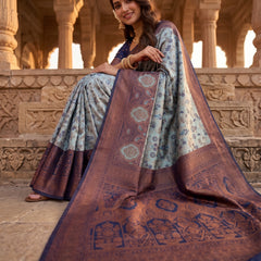 Teal Blue Art Silk Premium And Fancy Design Saree With Blouse For Women