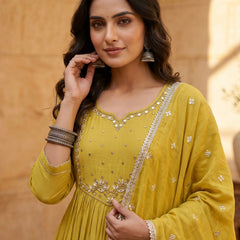 Mustard Yellow Anarkali Suit with Silver Beadwork