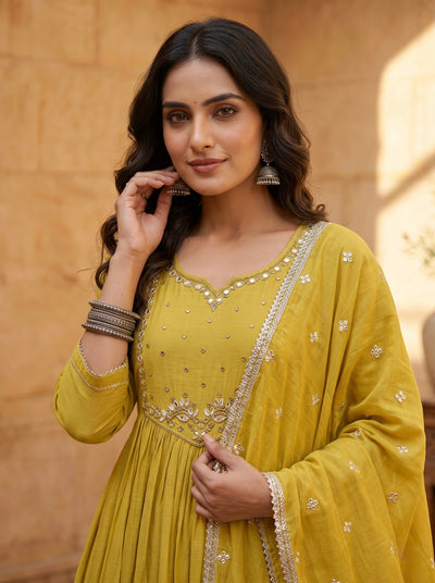 Mustard Yellow Anarkali Suit with Silver Beadwork
