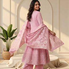 Pink Embroidered Anarkali Suit with Zari Woven Dupatta