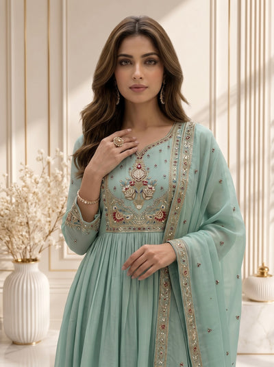 Mint Green Embroidered Anarkali Suit