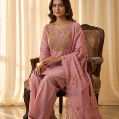 Pink Silk Kurta Set with Gold Embroidery