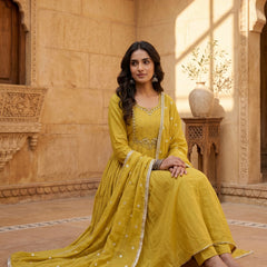 Mustard Yellow Anarkali Suit with Silver Beadwork