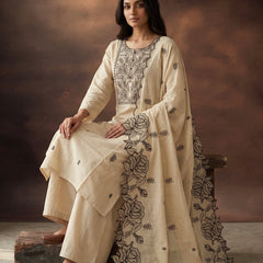 Cream Kurta Set with Black Rose Embroidery