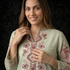 Sage Green Kurta with Geometric Floral