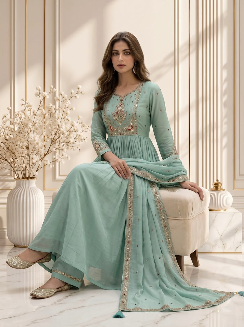 Mint Green Embroidered Anarkali Suit