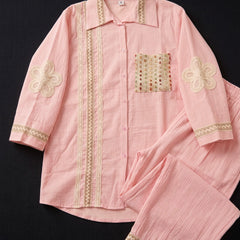 Blush Pink Shirt Co-ord Set with Lace Trim