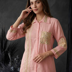 Blush Pink Shirt Co-ord Set with Lace Trim
