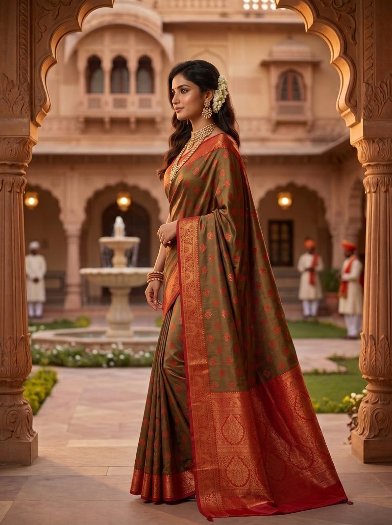 Green And Red Art Silk Premium And Fancy Design Saree With Blouse For Women