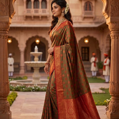 Green And Red Art Silk Premium And Fancy Design Saree With Blouse For Women