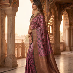 Magenta & Green Jacquard Woven Saree with Rich Copper Zari Border & Pallu