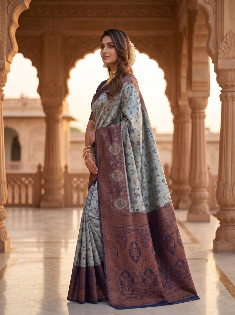 Teal Blue Art Silk Premium And Fancy Design Saree With Blouse For Women