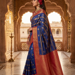 Regal Royal Blue & Rani Pink Striped Banarasi Silk Saree