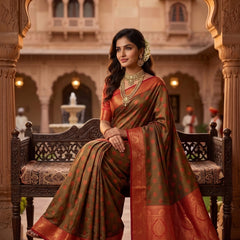 Green And Red Art Silk Premium And Fancy Design Saree With Blouse For Women