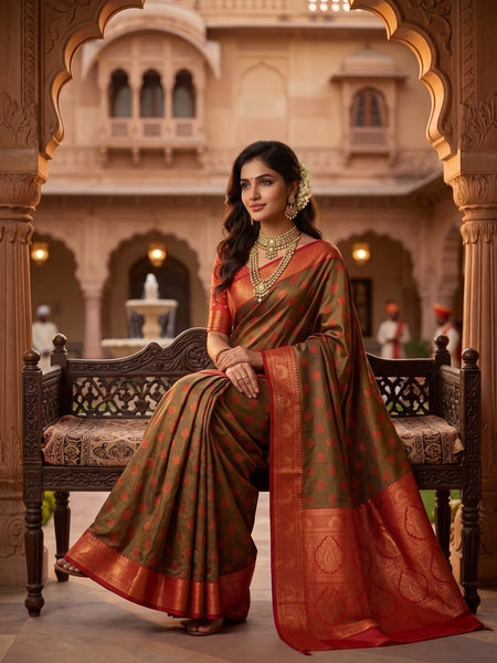 Green And Red Art Silk Premium And Fancy Design Saree With Blouse For Women