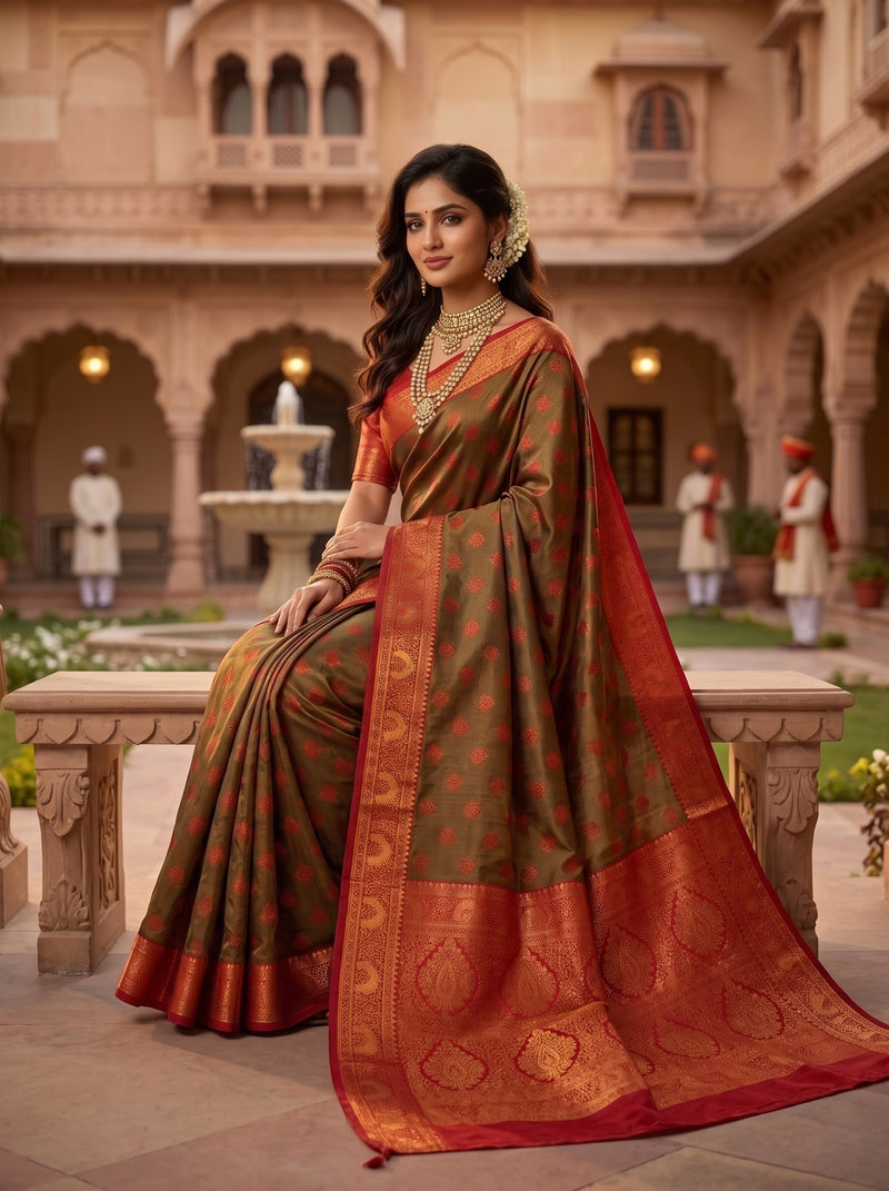 Green And Red Art Silk Premium And Fancy Design Saree With Blouse For Women