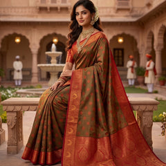 Green And Red Art Silk Premium And Fancy Design Saree With Blouse For Women