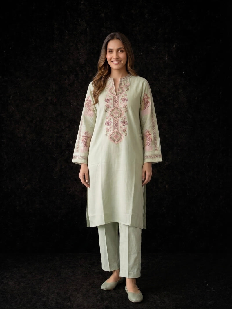 Sage Green Kurta with Geometric Floral