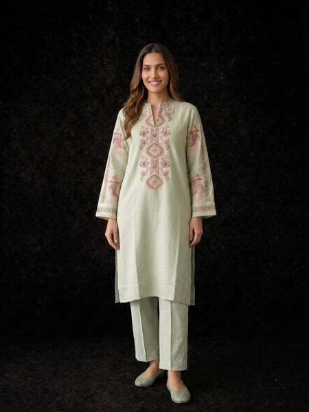 Sage Green Kurta with Geometric Floral