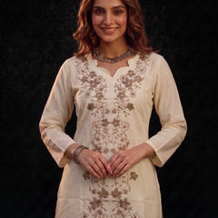 Cream Tunic with Tan Floral Embroidery