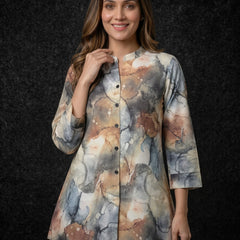 Marble Print Button-Down Tunic