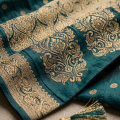 Teal Green Banarasi Silk Saree with Golden Zari Butti Work, Woven Border & Rich Pallu for Women