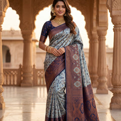 Teal Blue Art Silk Premium And Fancy Design Saree With Blouse For Women