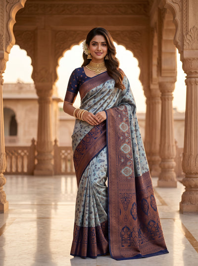 Teal Blue Art Silk Premium And Fancy Design Saree With Blouse For Women