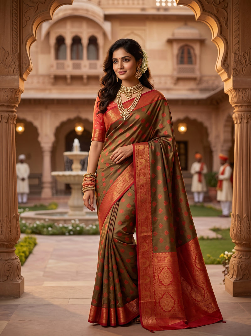 Green And Red Art Silk Premium And Fancy Design Saree With Blouse For Women