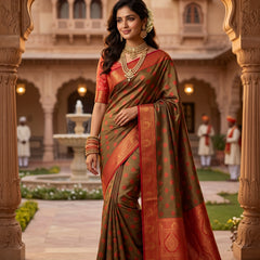 Green And Red Art Silk Premium And Fancy Design Saree With Blouse For Women