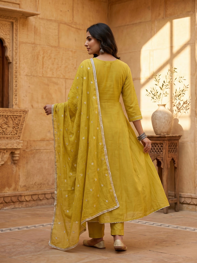 Mustard Yellow Anarkali Suit with Silver Beadwork